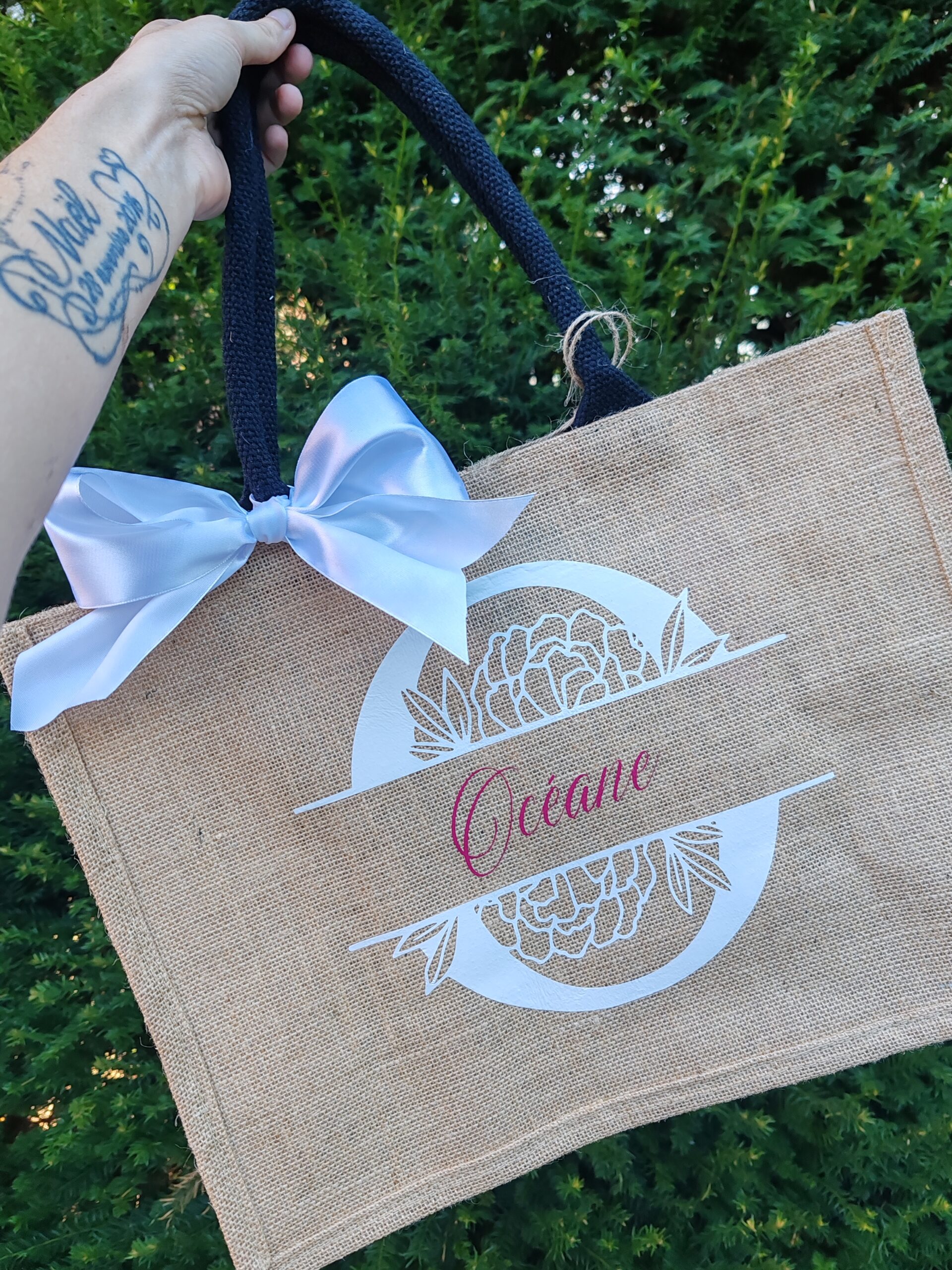 Sac en jute - Initiale fleurie