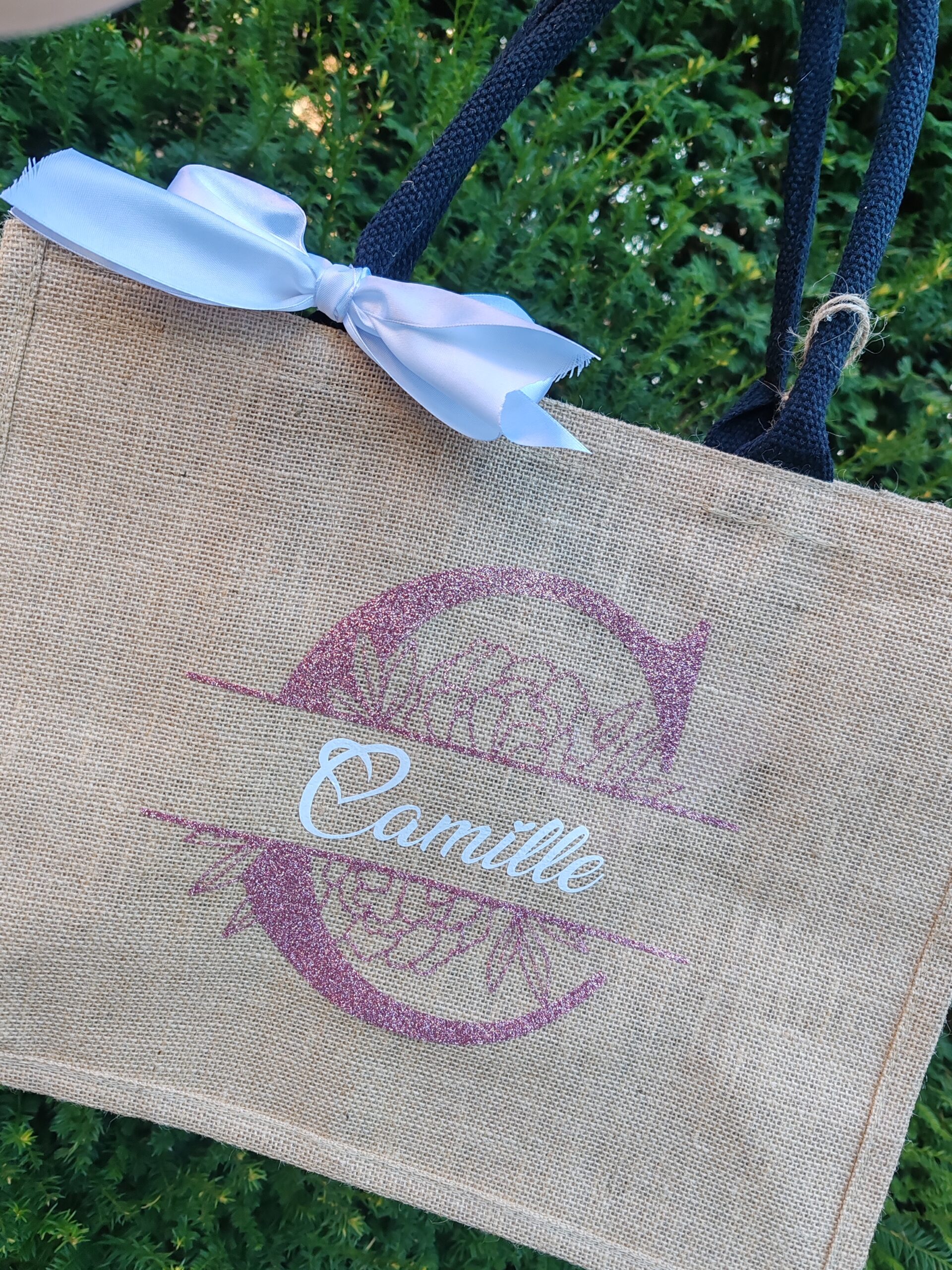 Sac en jute - Initiale fleurie – Image 2