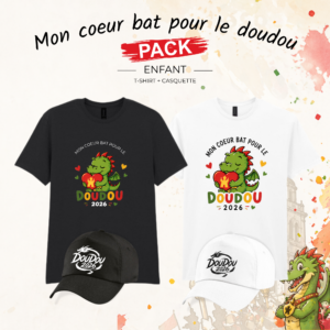 Pack T-shirt + casquette enfant - Mon coeur bat pour le doudou